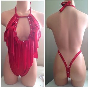 CUSTOM Red Fringe Exotic Dancewear